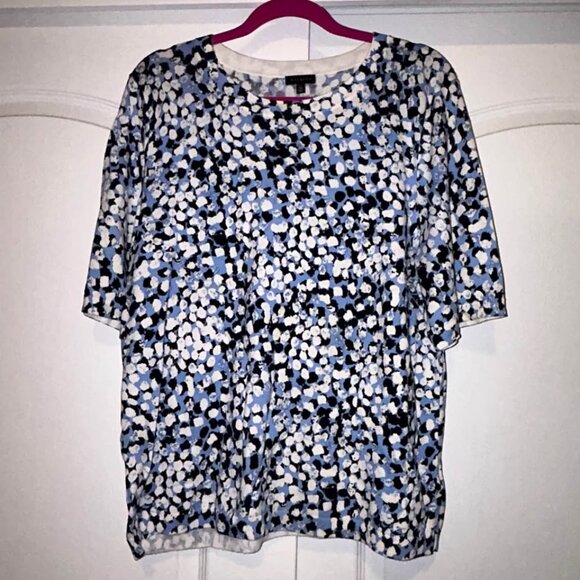 Talbots black blue white dot pattern short sleeve sweater top woman's size XL - Picture 1 of 5